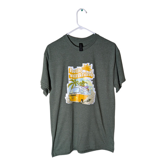 Hello Sunshine -Van on Beach - Green Graphic T-Shirt - Size M - NWOT Summer Fun - Picture 1 of 7